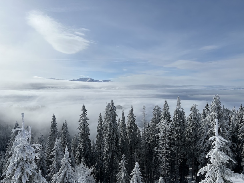 Bucegi mountain view from Lupului ski slope January 10